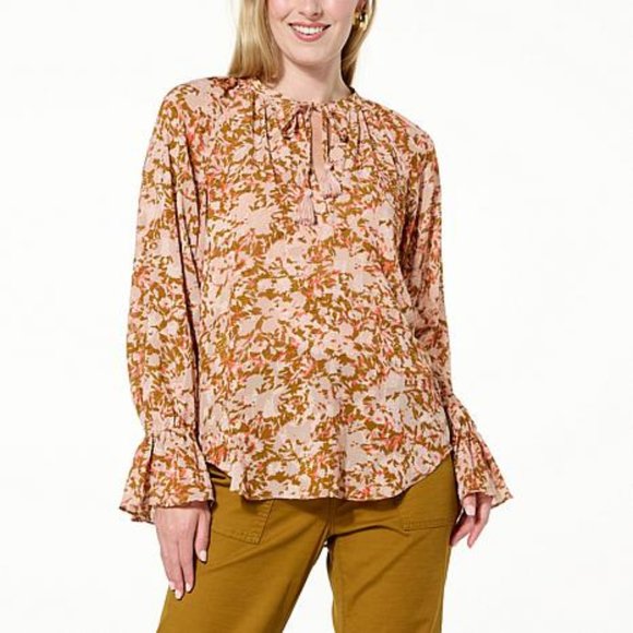 NWT  La Joie Essential Raglan-Sleeve Blouse BOHO POET FAWN ABSTRACT FLORAL SZ XL - Picture 1 of 6